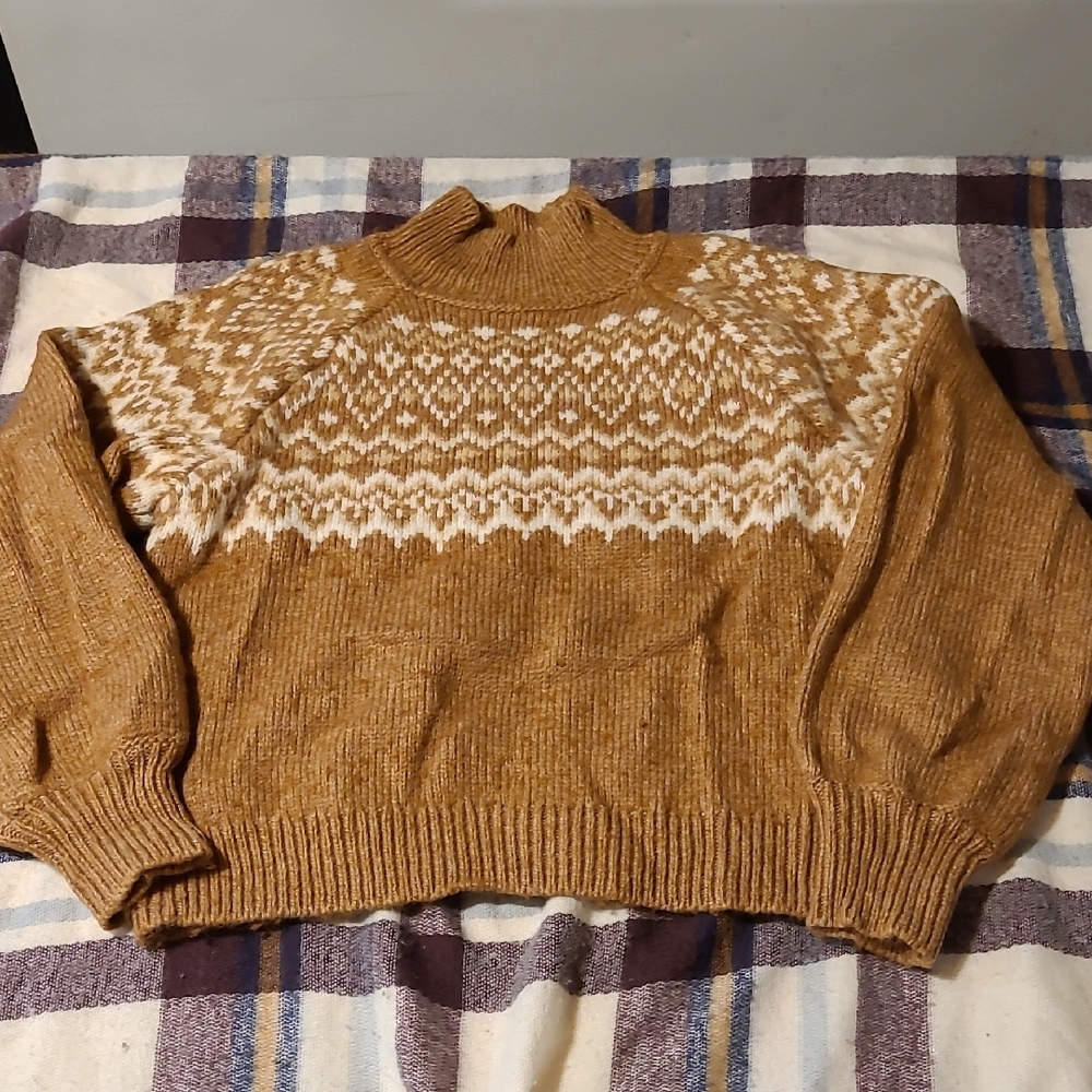 GAP Fair Isle Brown and Cream Turtleneck Sweater